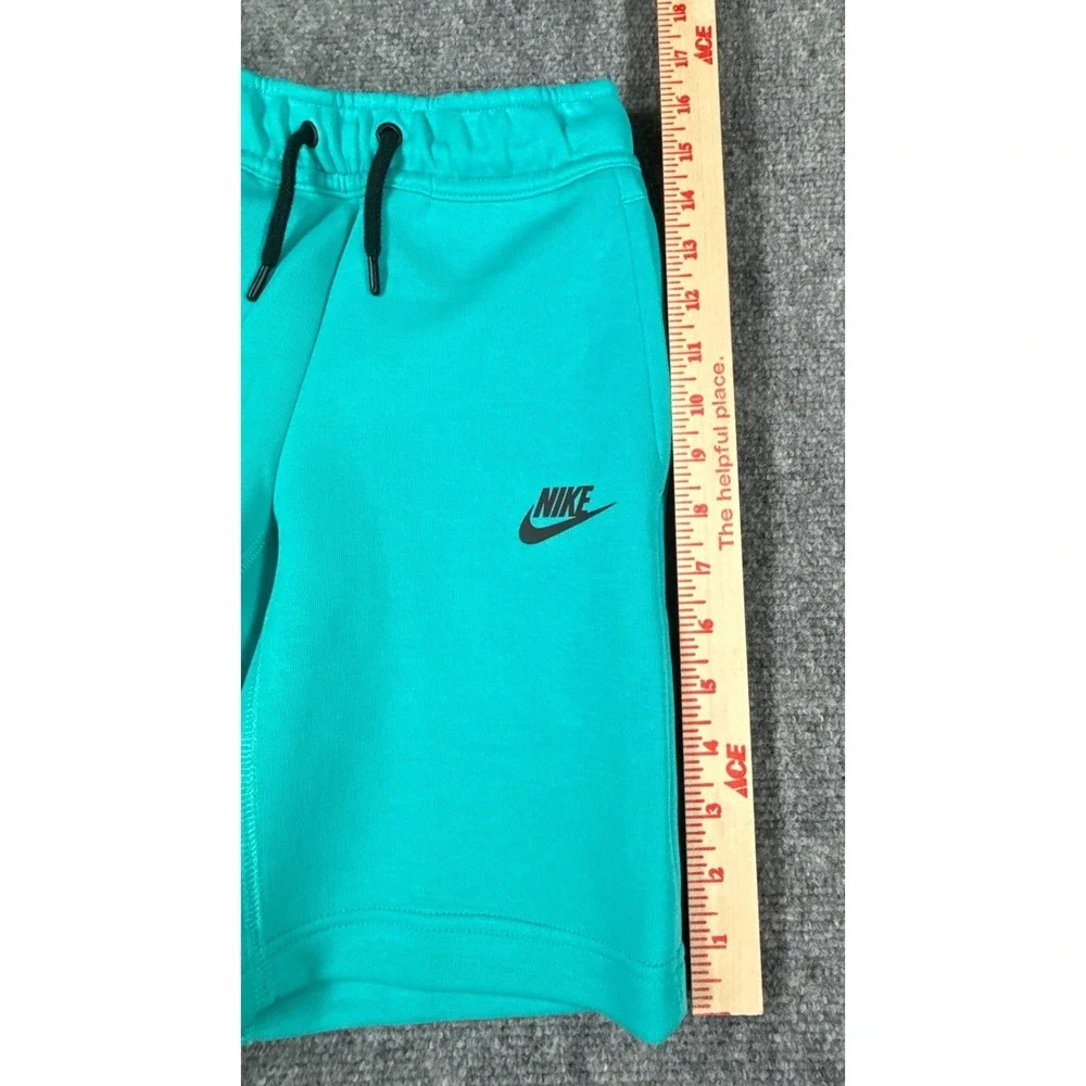 Nike Tech Kids Small Teal Green Fleece Drawstring Shorts Zip Pocket NWT